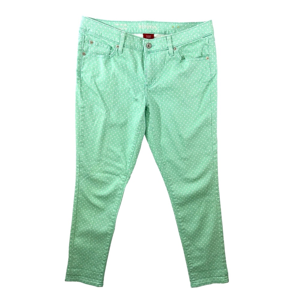 Merona Sz 12 Fit3 Coupe3 Womens Jeans Pants Green w White Dots Cotton/Spandex